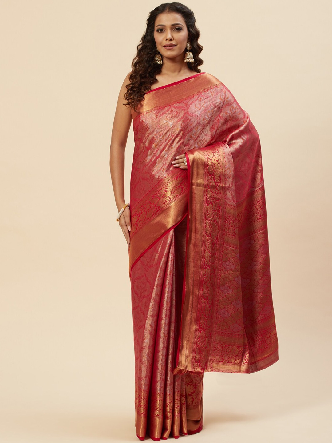

Meena Bazaar Woven Design Zari Art Silk Saree, Pink