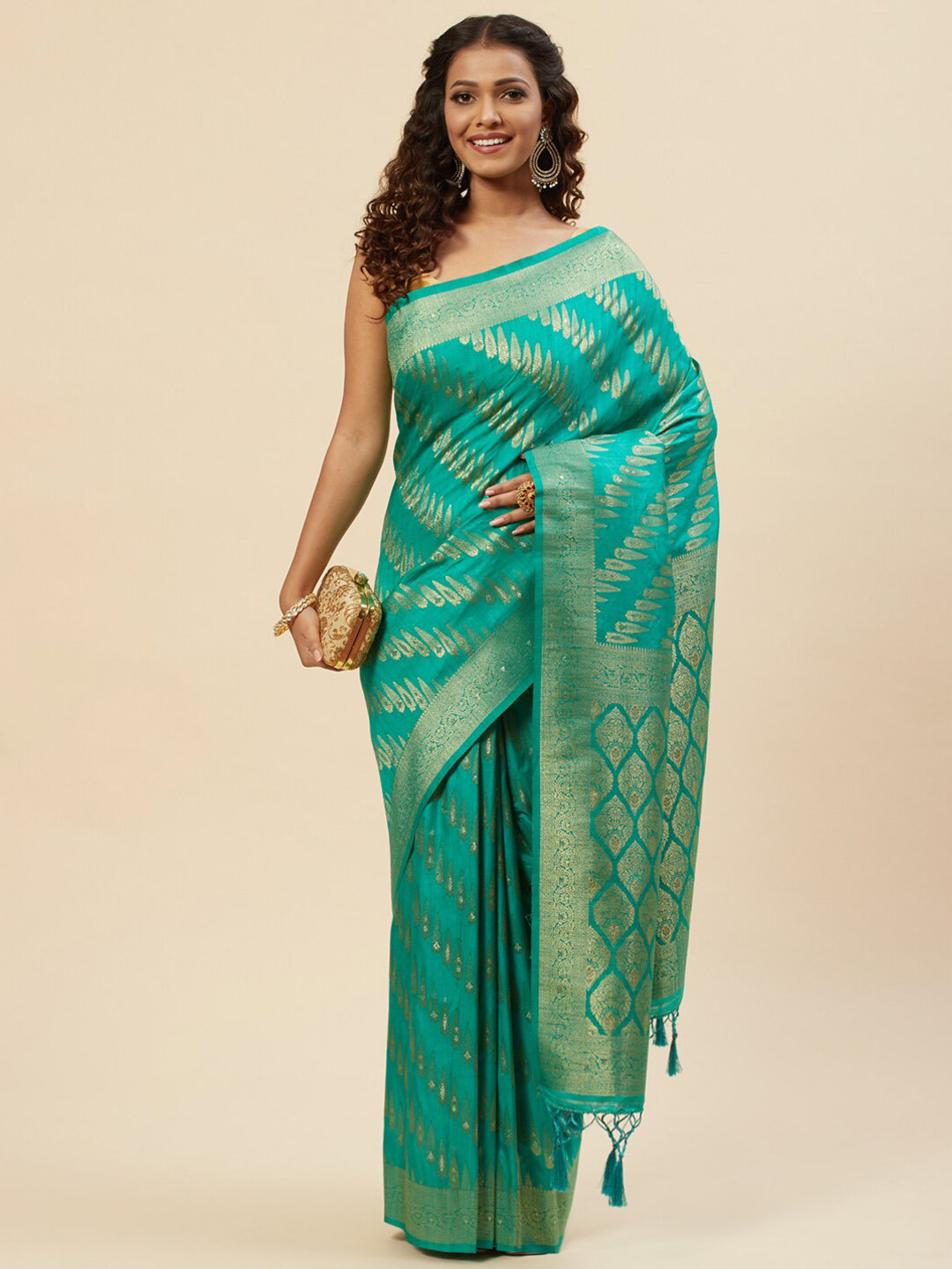 

Meena Bazaar Woven Design Zari Art Silk Saree, Sea green