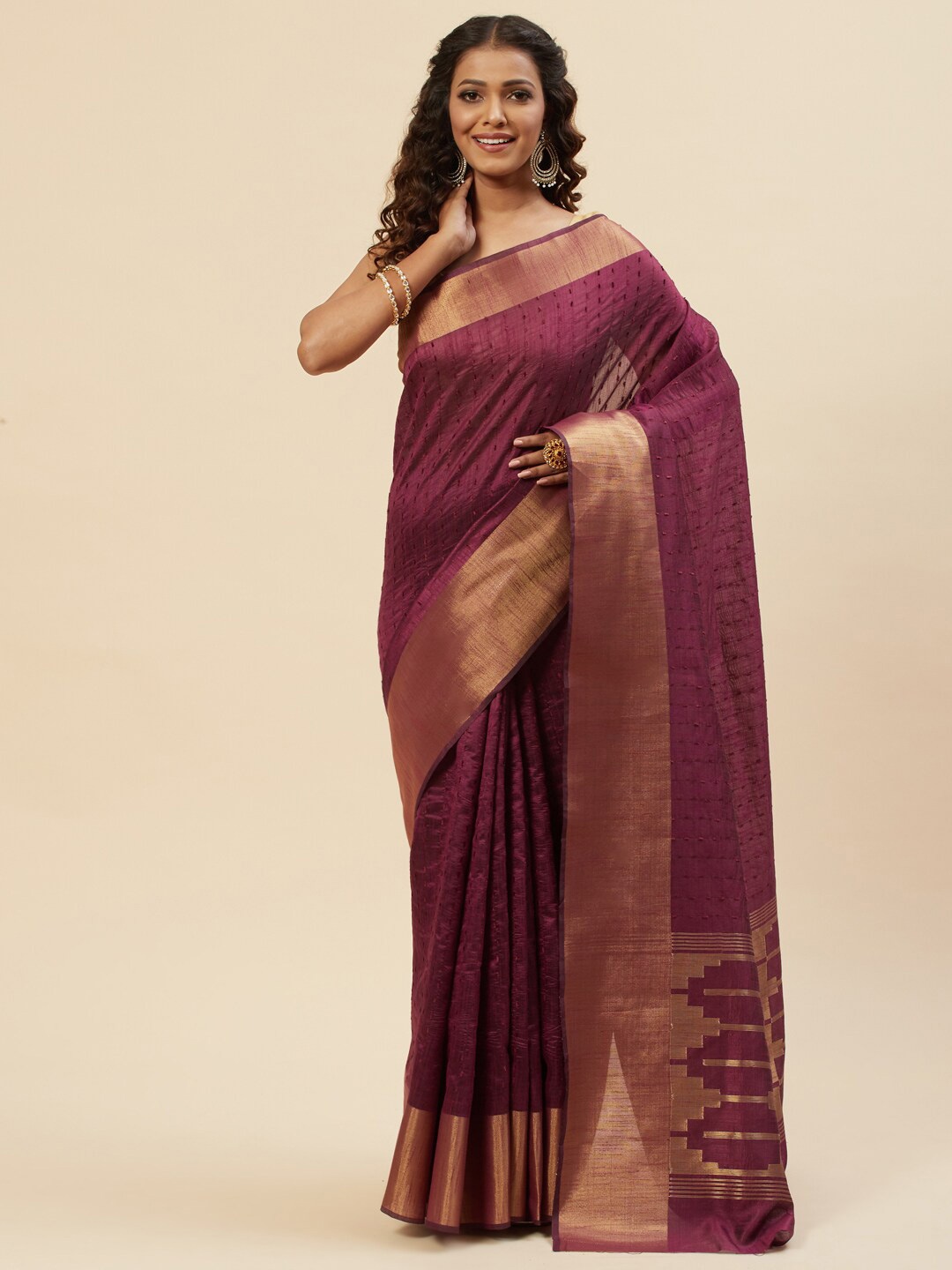

Meena Bazaar Woven Design Zari Art Silk Saree, Burgundy