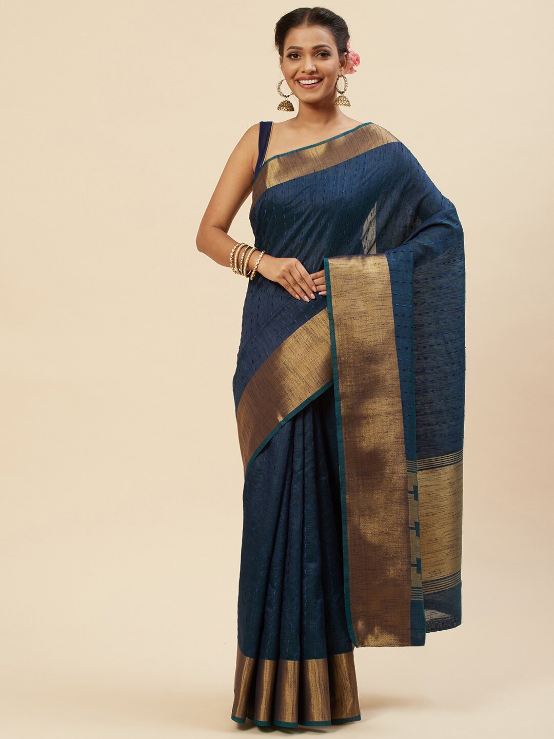 

Meena Bazaar Woven Design Zari Art Silk Saree, Blue