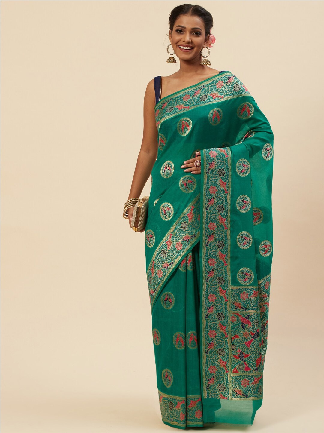 

Meena Bazaar Woven Design Zari Art Silk Saree, Green