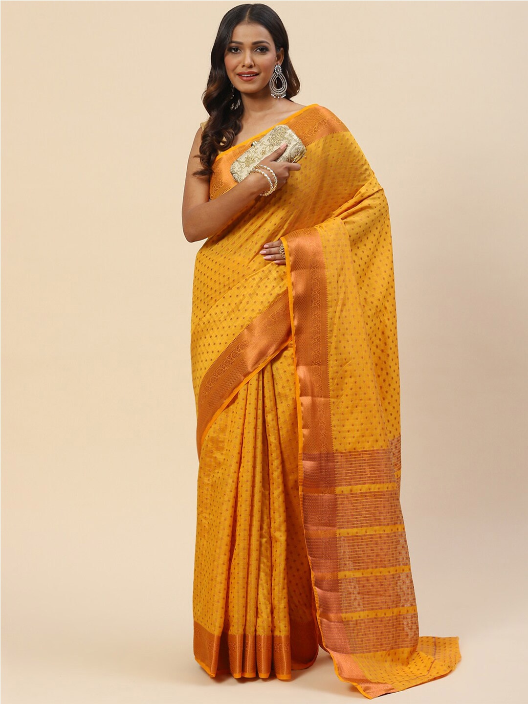 

Meena Bazaar Woven Design Zari Art Silk Saree, Mustard