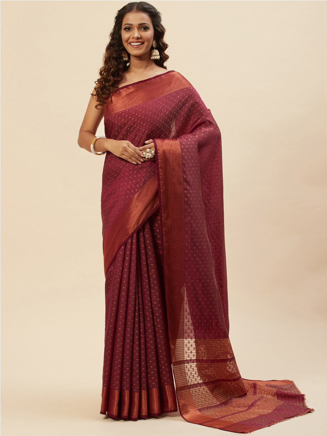 

Meena Bazaar Woven Design Zari Art Silk Saree, Burgundy