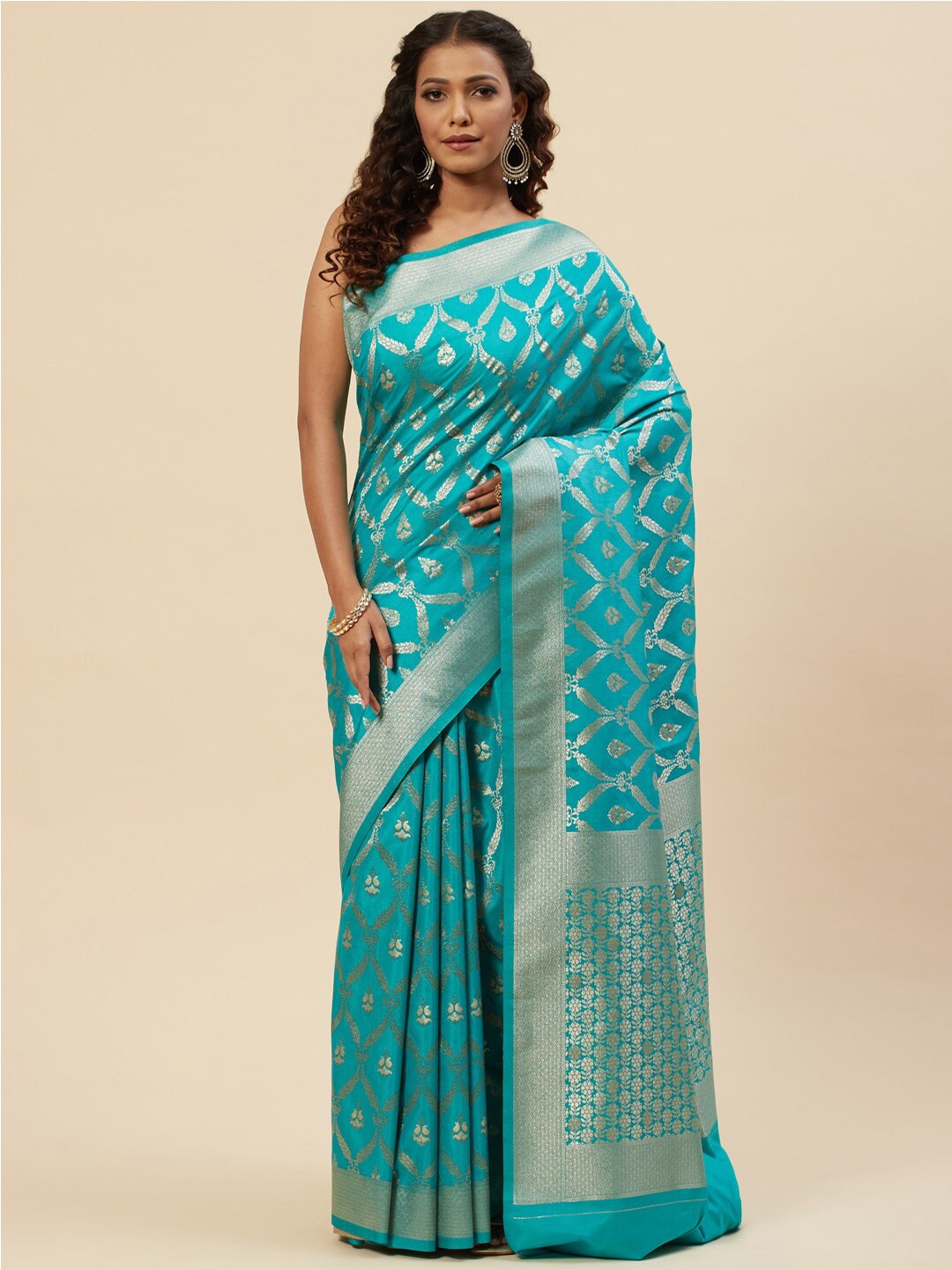 

Meena Bazaar Woven Design Zari Art Silk Saree, Sea green