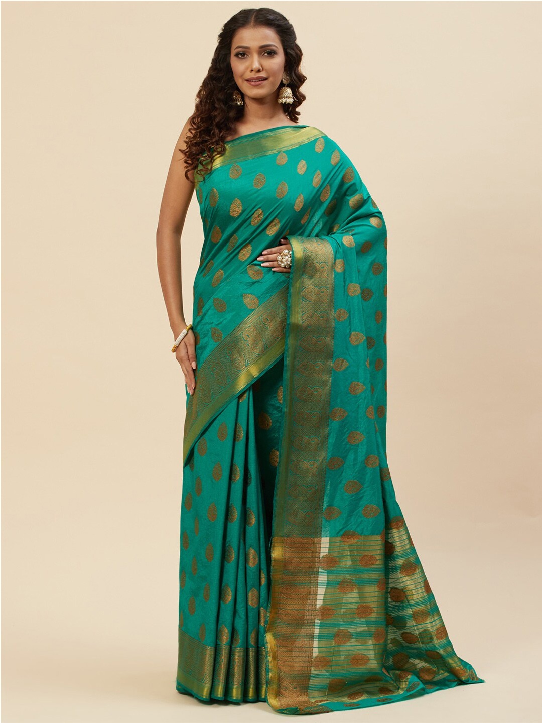 

Meena Bazaar Woven Design Zari Art Silk Saree, Green