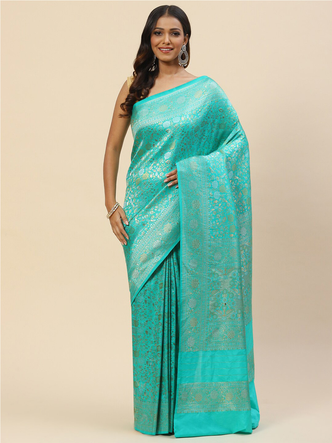 

Meena Bazaar Woven Design Zari Art Silk Saree, Sea green