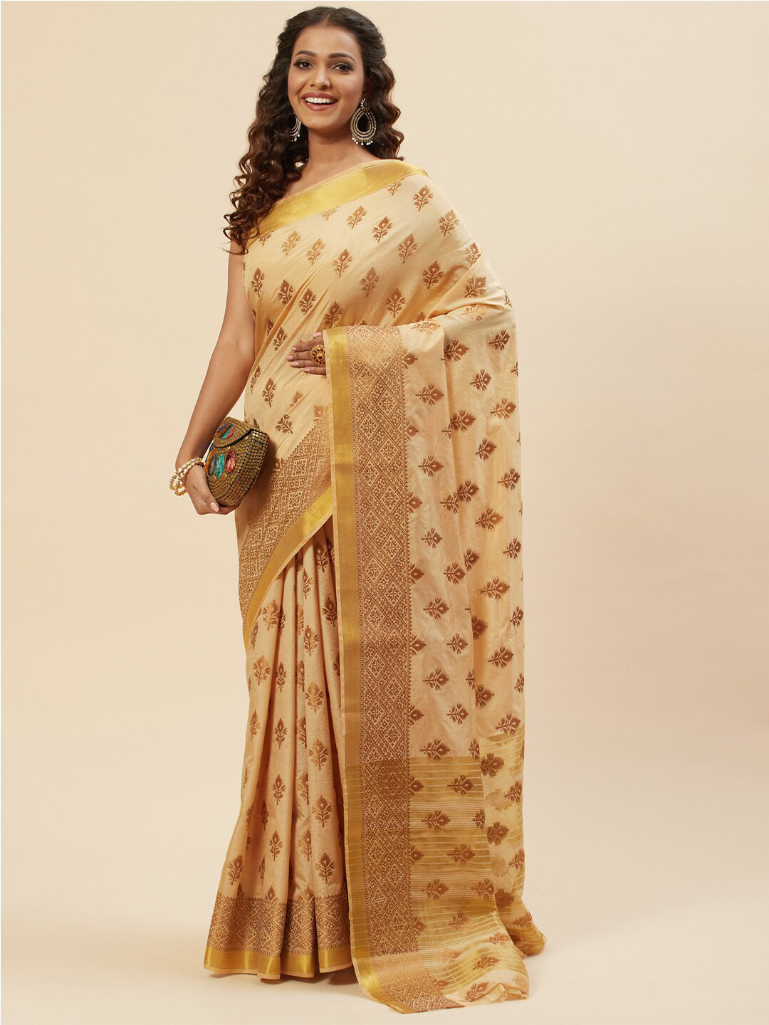 

Meena Bazaar Woven Design Zari Art Silk Saree, Beige