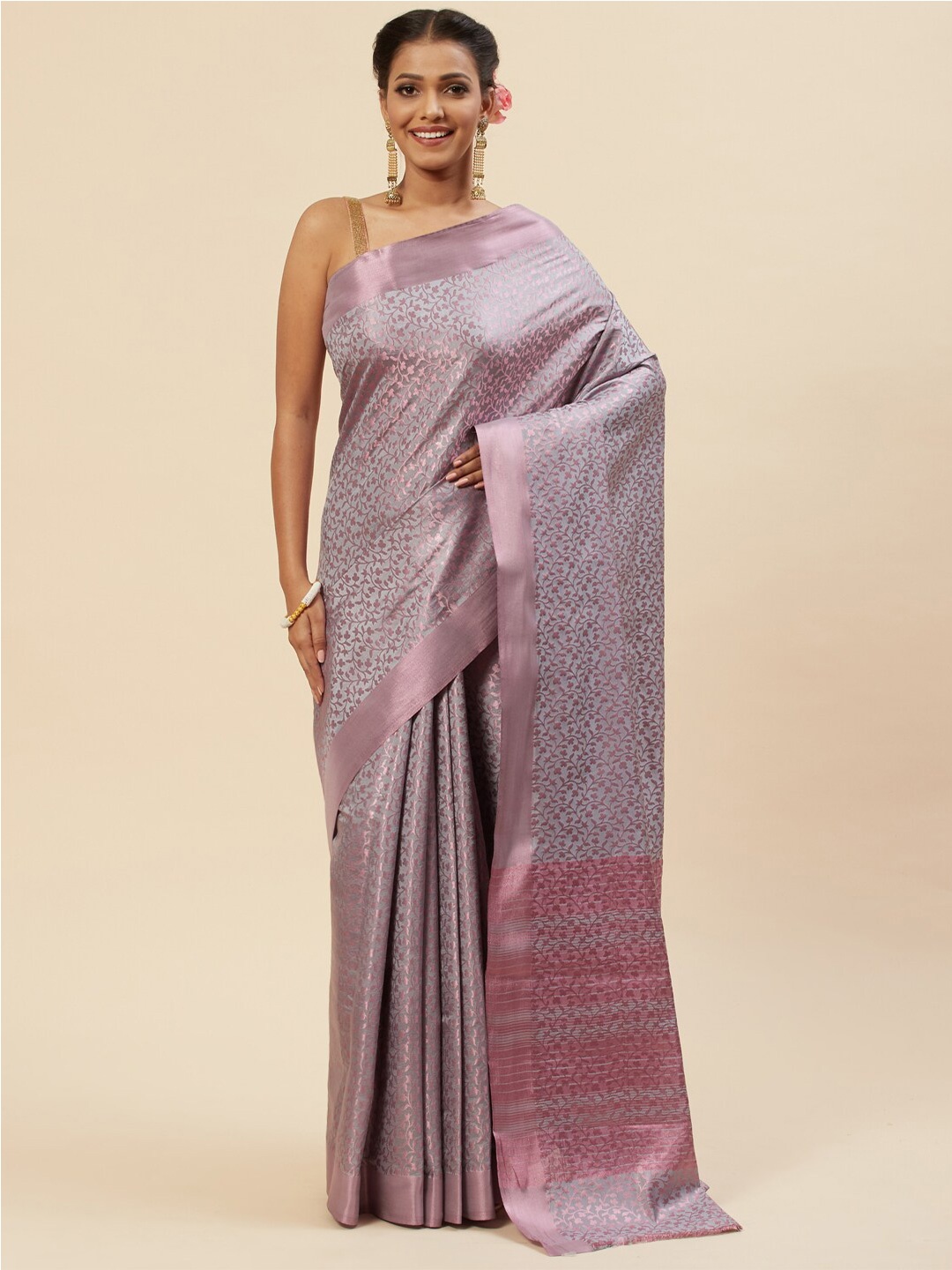 

Meena Bazaar Woven Design Zari Art Silk Saree, Grey