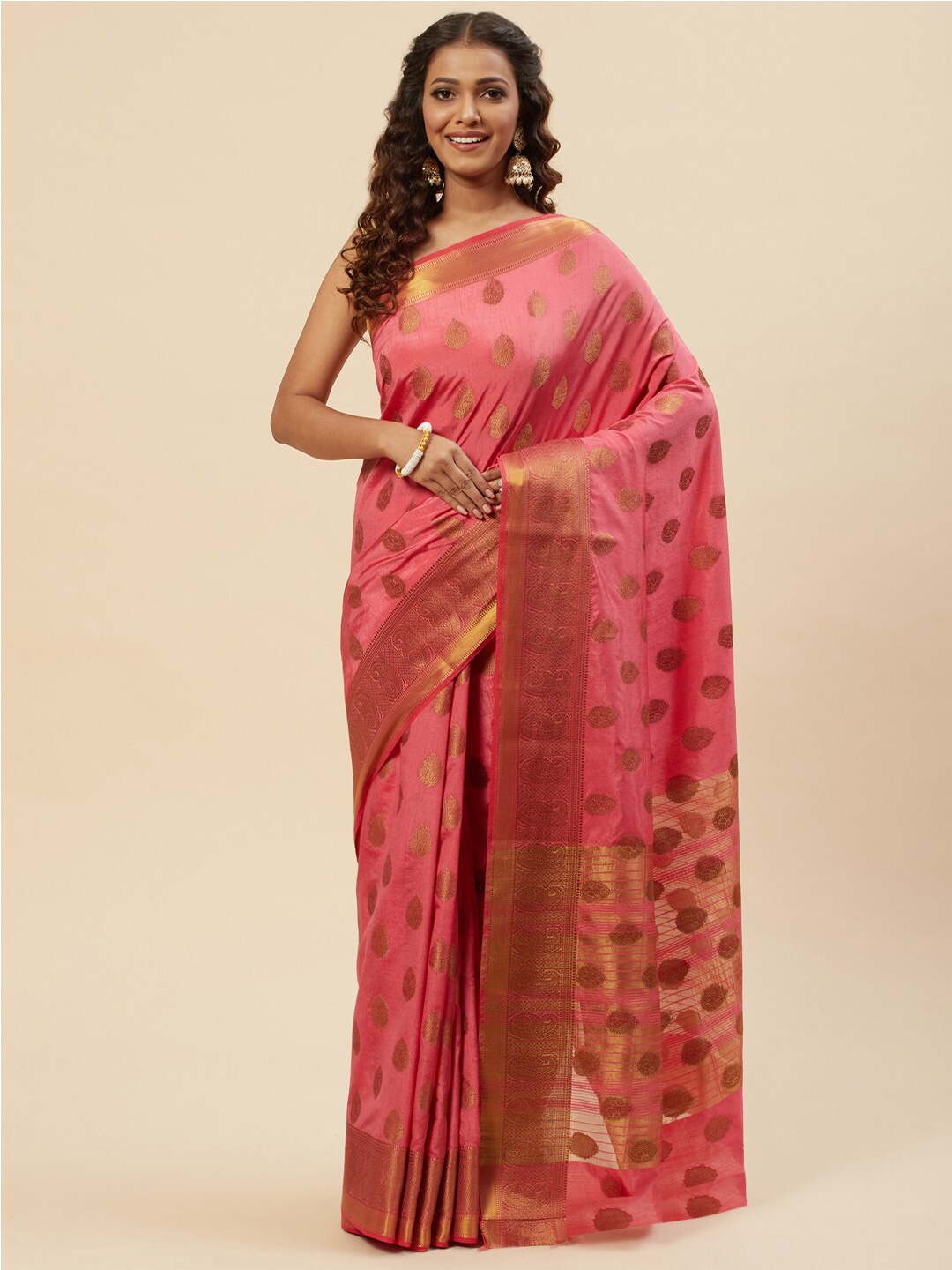 

Meena Bazaar Woven Design Zari Art Silk Saree, Pink