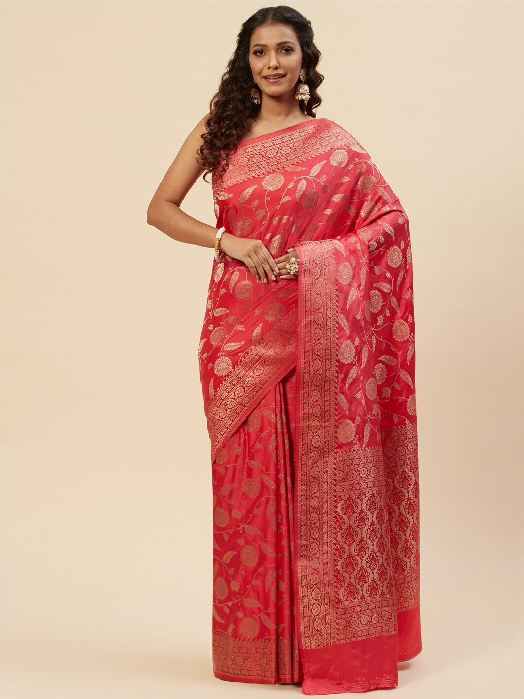 

Meena Bazaar Woven Design Zari Art Silk Saree, Peach