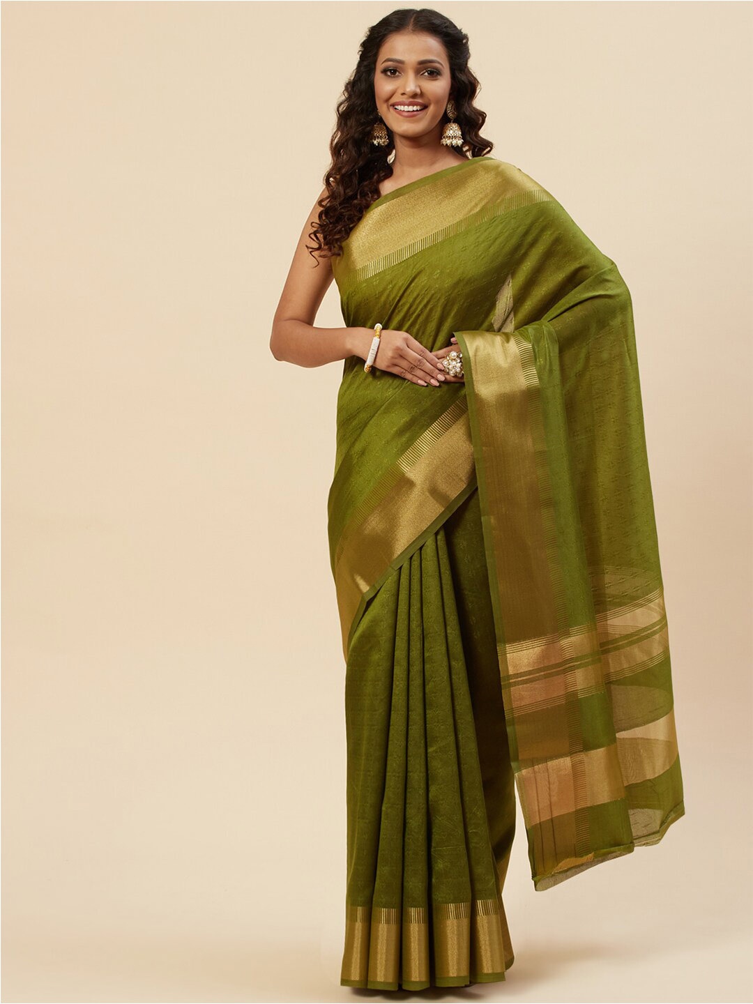 

Meena Bazaar Zari Art Silk Saree, Green