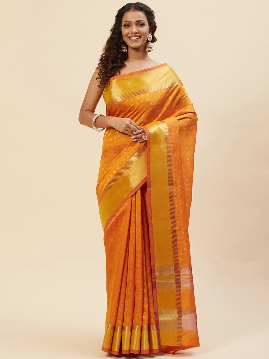 

Meena Bazaar Woven Design Zari Art Silk Saree, Mustard