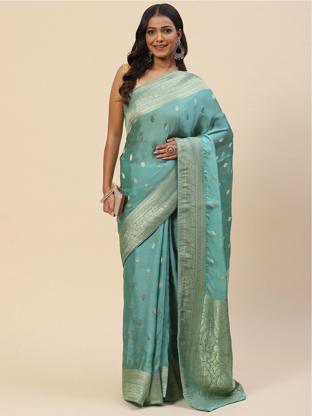 

Meena Bazaar Woven Design Zari Satin Saree, Blue