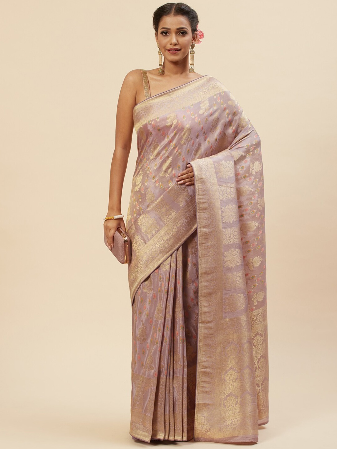 

Meena Bazaar Woven Design Zari Organza Saree, Purple