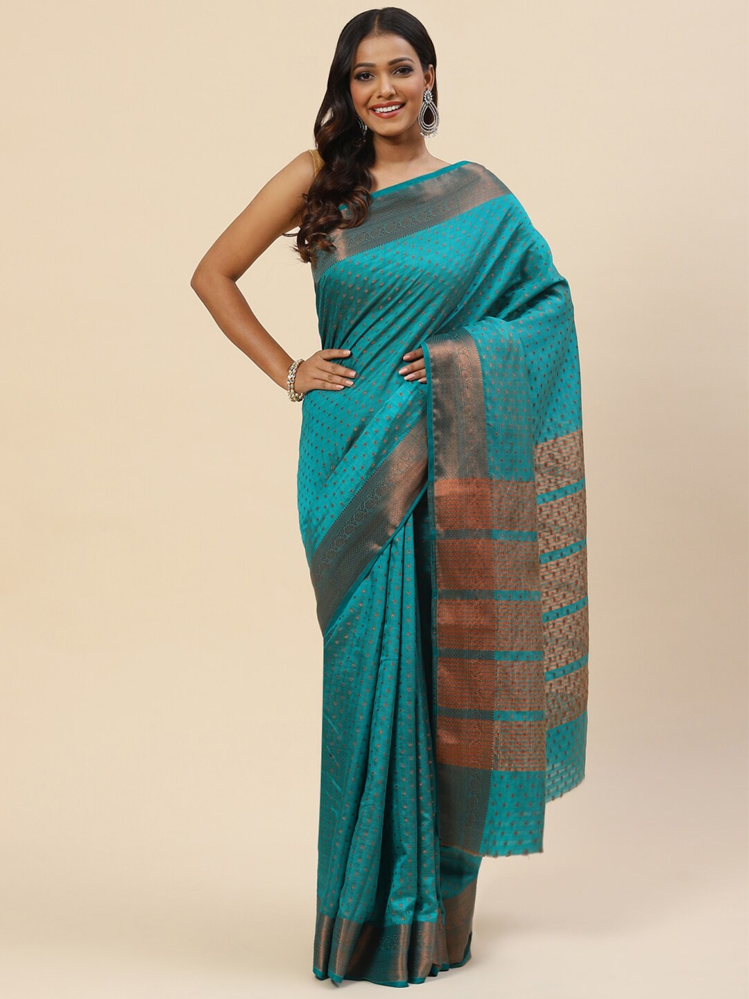 

Meena Bazaar Woven Design Zari Art Silk Saree, Blue