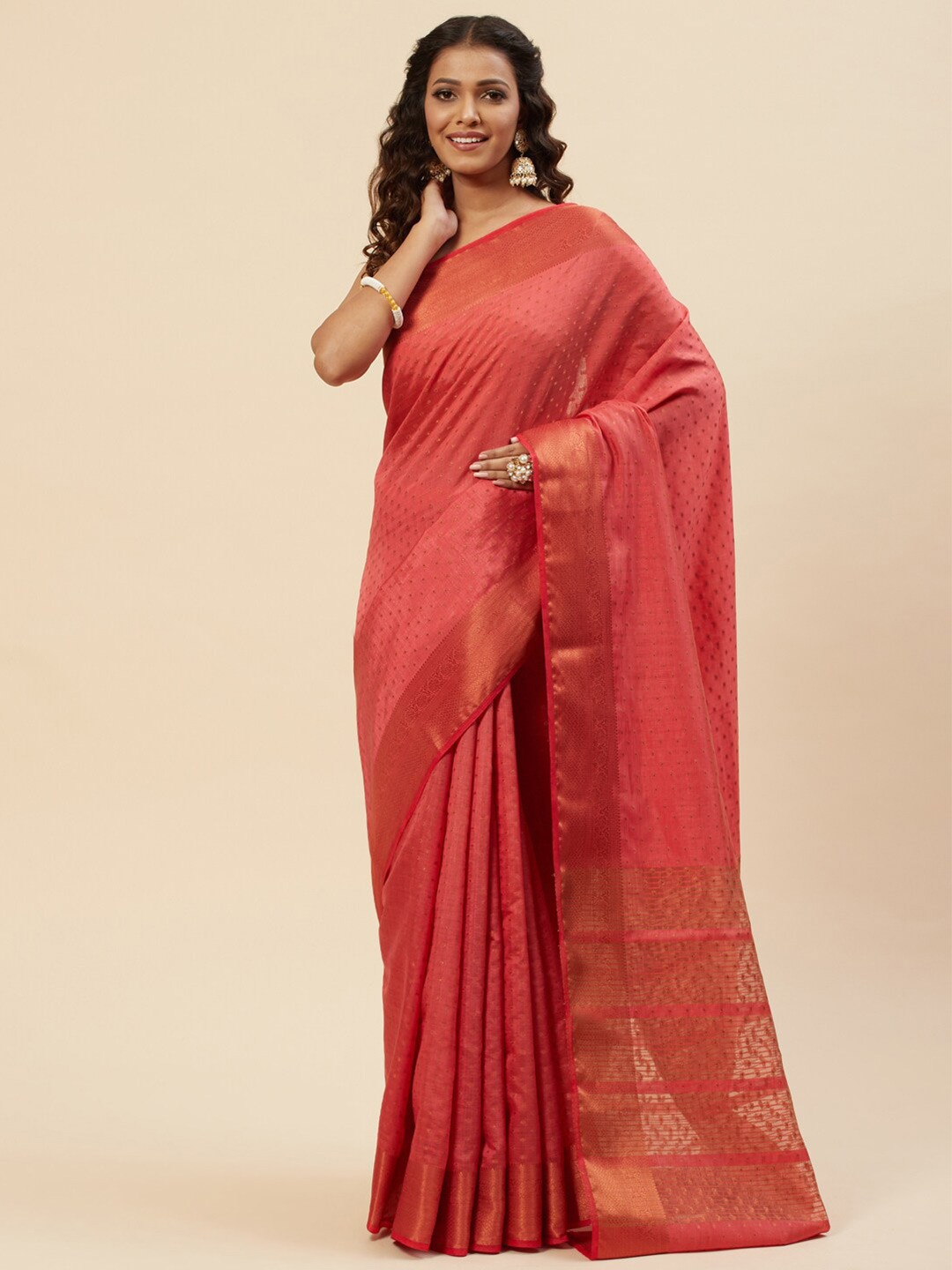 

Meena Bazaar Woven Design Zari Art Silk Saree, Peach