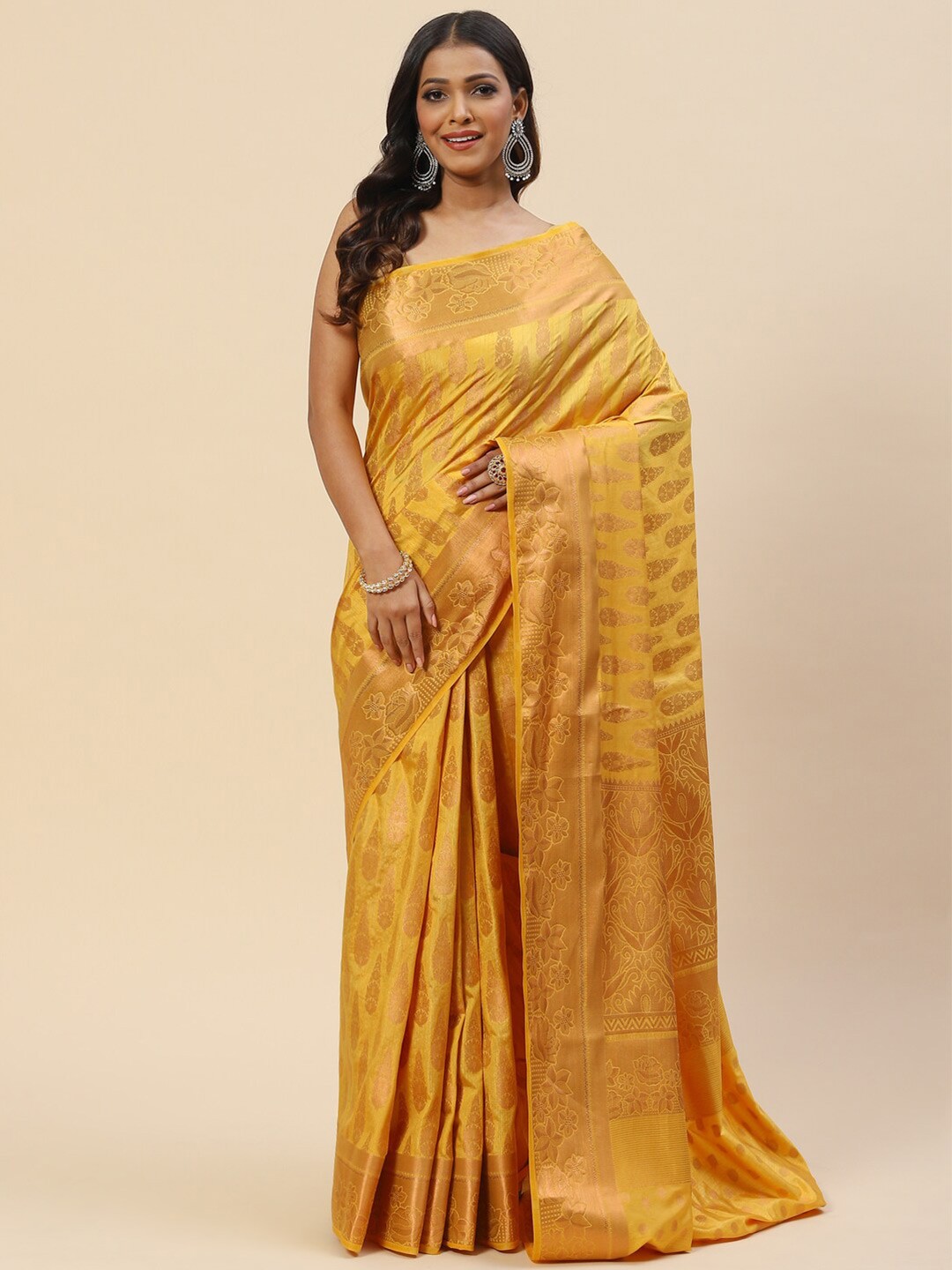 

Meena Bazaar Woven Design Zari Art Silk Saree, Mustard