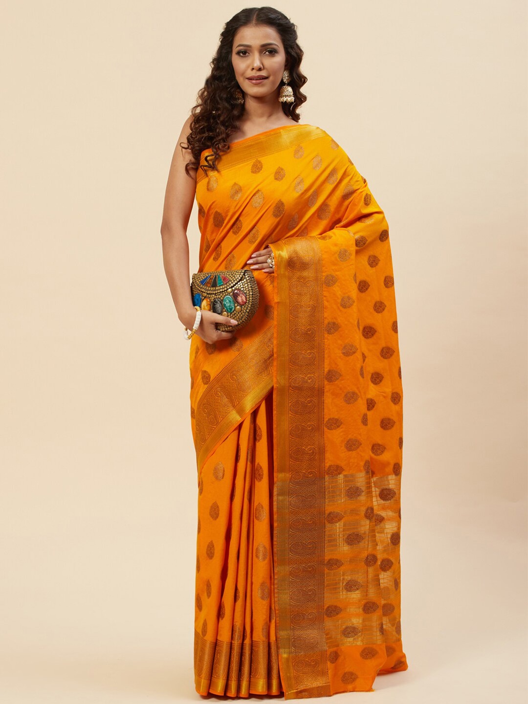 

Meena Bazaar Woven Design Zari Art Silk Saree, Mustard