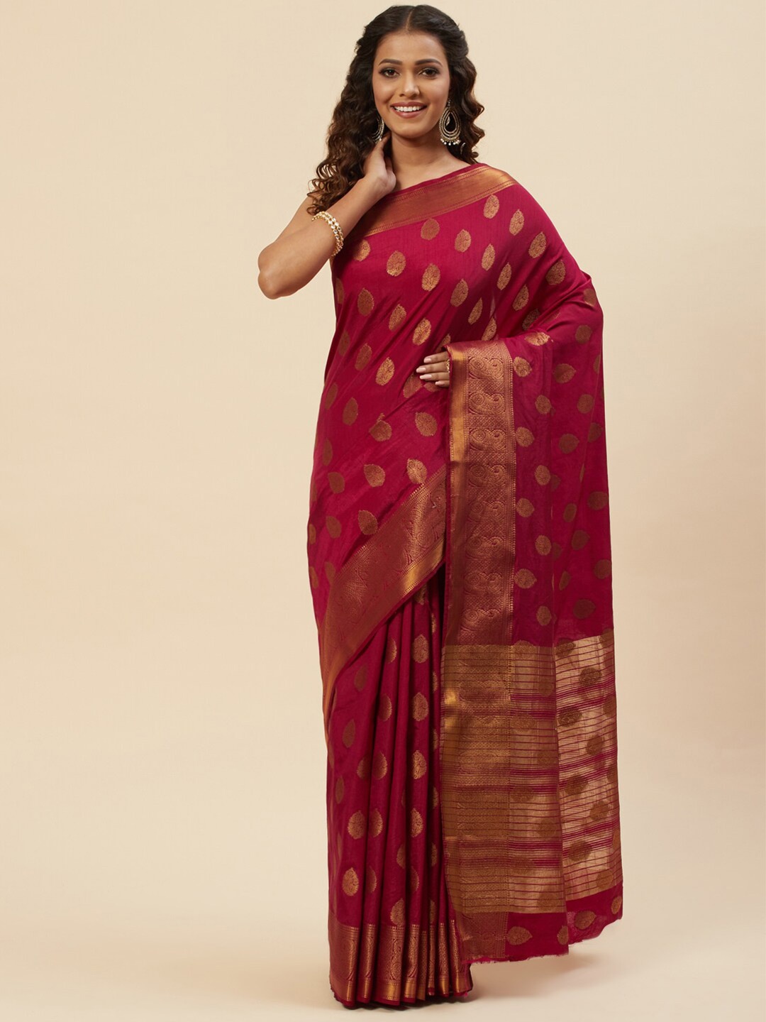 

Meena Bazaar Woven Design Zari Art Silk Saree, Burgundy