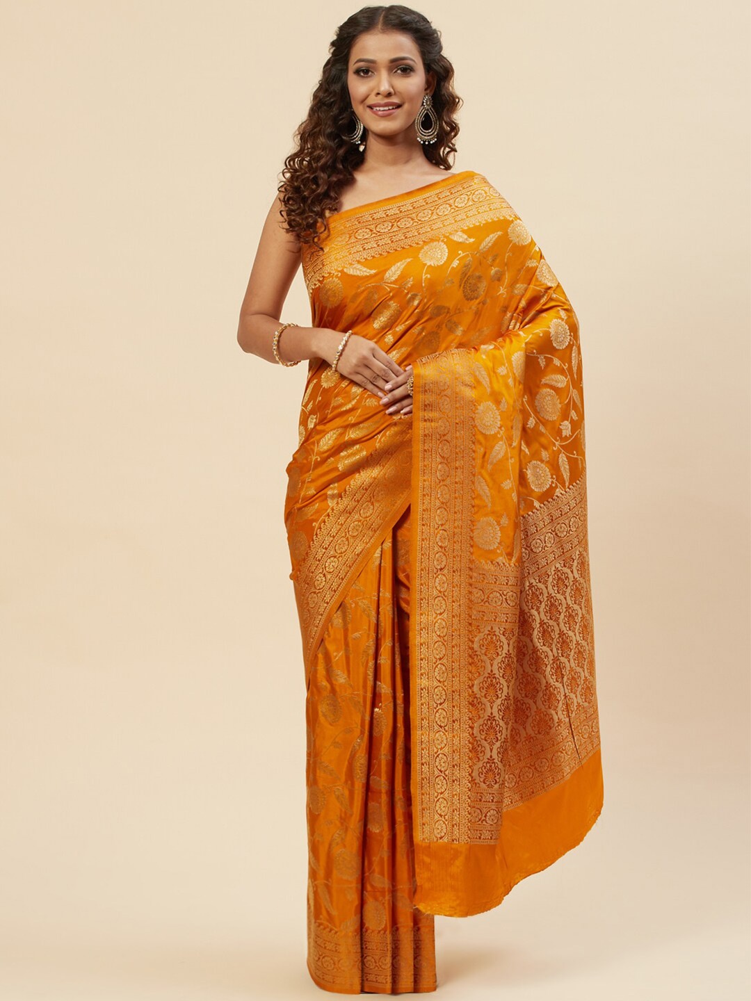 

Meena Bazaar Woven Design Zari Art Silk Saree, Mustard