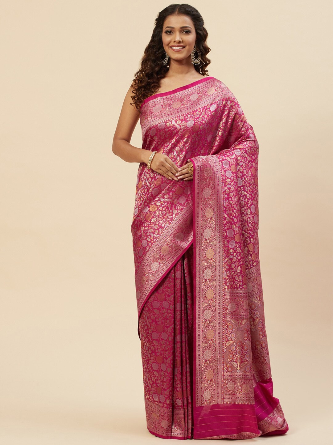 

Meena Bazaar Woven Design Zari Art Silk Saree, Magenta