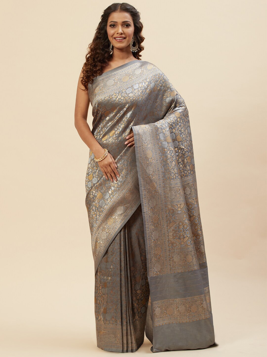 

Meena Bazaar Woven Design Zari Art Silk Saree, Grey