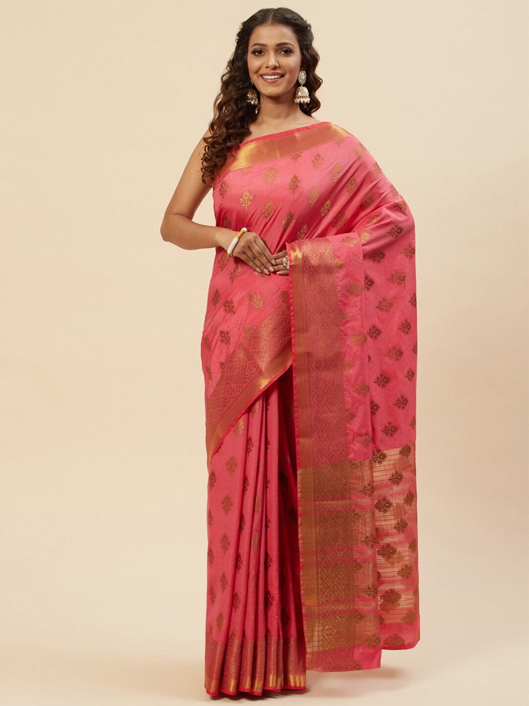 

Meena Bazaar Woven Design Zari Art Silk Saree, Pink