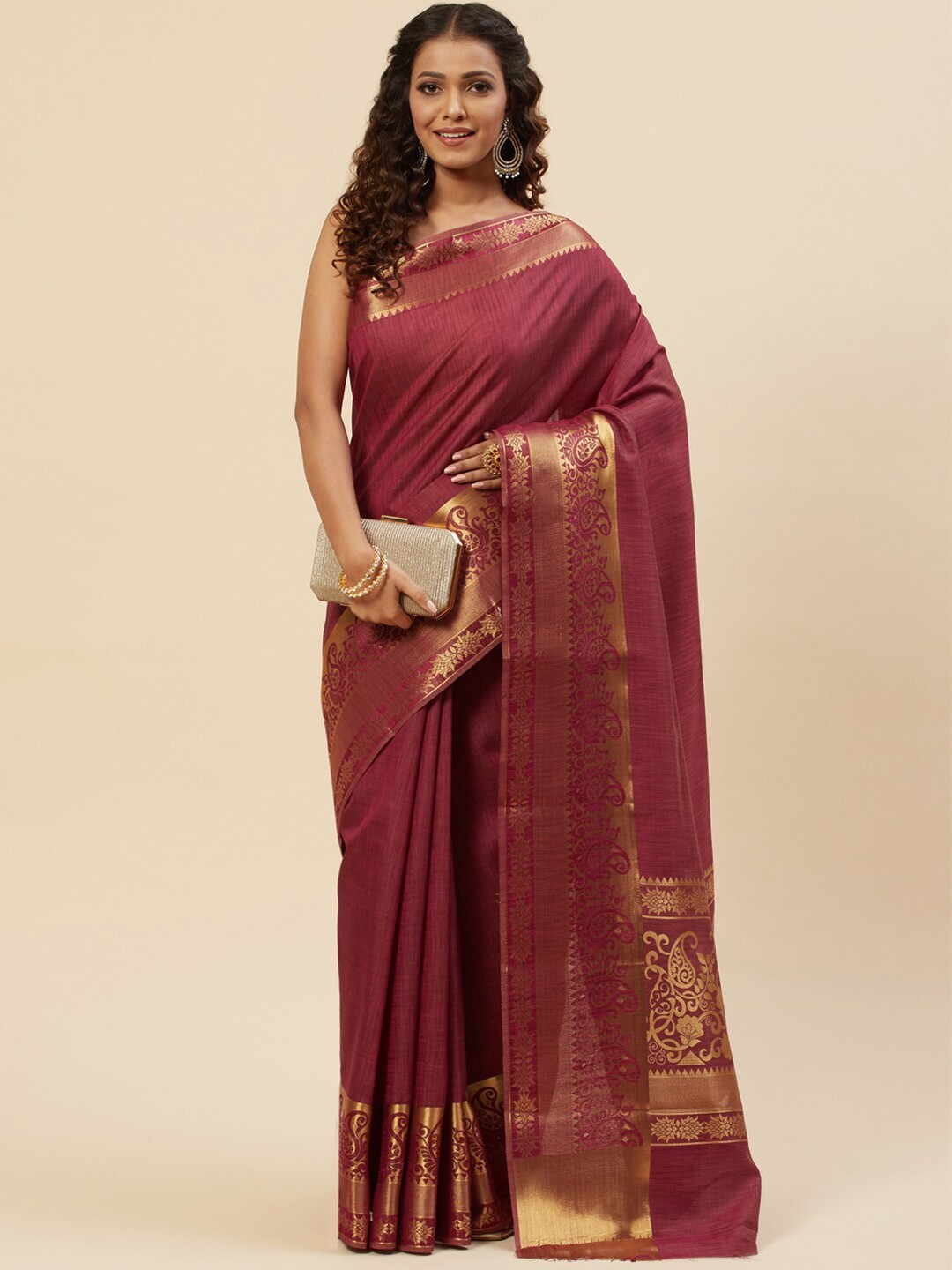 

Meena Bazaar Woven Design Zari Art Silk Saree, Burgundy