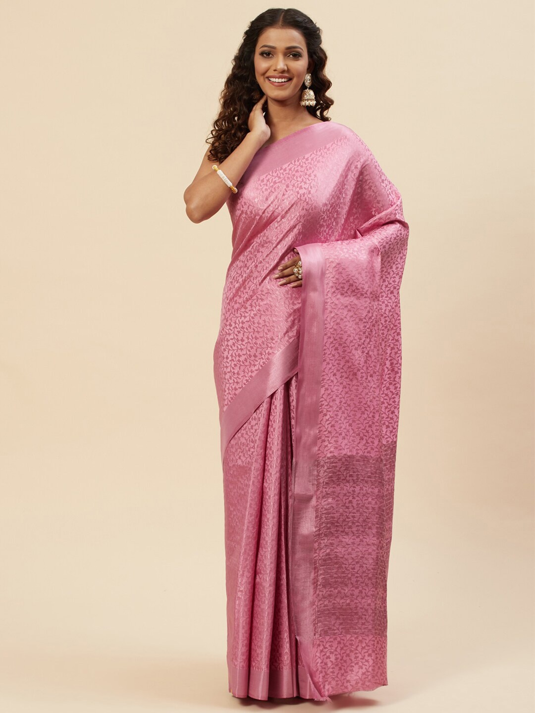 

Meena Bazaar Woven Design Zari Art Silk Saree, Pink