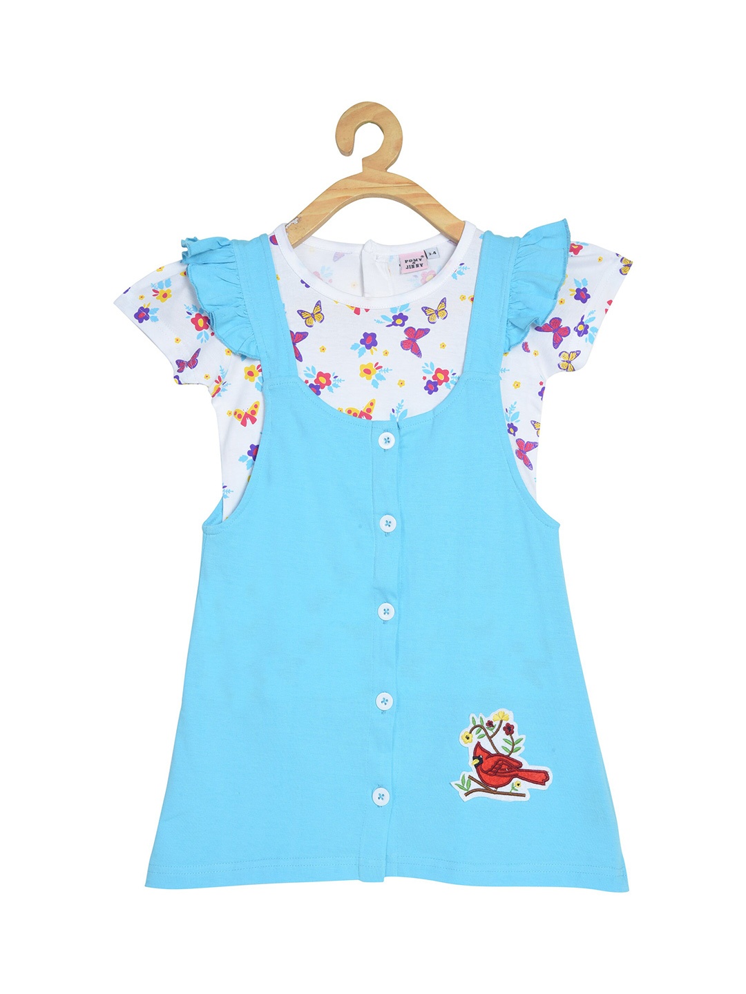 

POMY & JINNY Round Neck Pinafore Cotton Dress, Turquoise blue