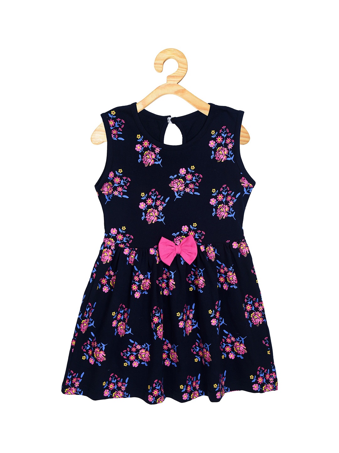 

POMY & JINNY Floral Printed Round Neck Cotton Dress, Navy blue