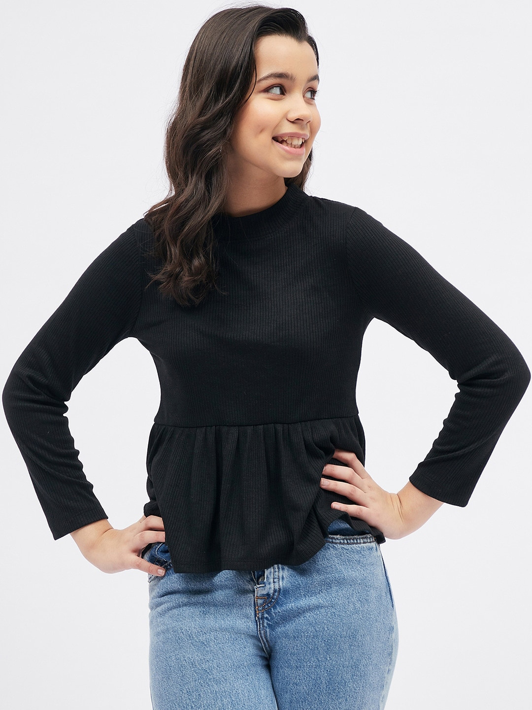 

luyk Peplum Pure Cotton Top, Black
