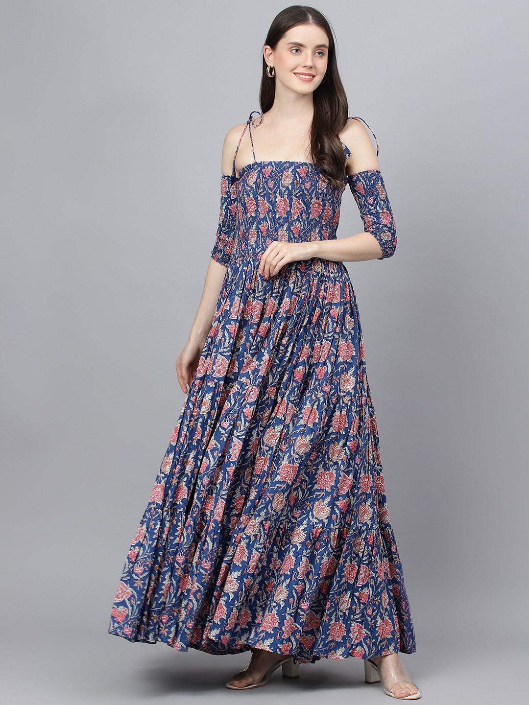 

Divena Floral Printed Fit & Flare Cotton Dress, Navy blue