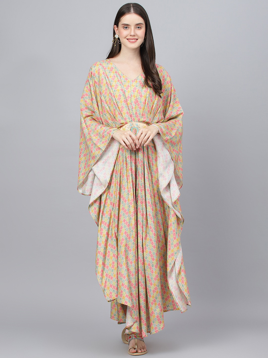 

Divena Abstract Printed Kaftan Maxi Dress, Mustard