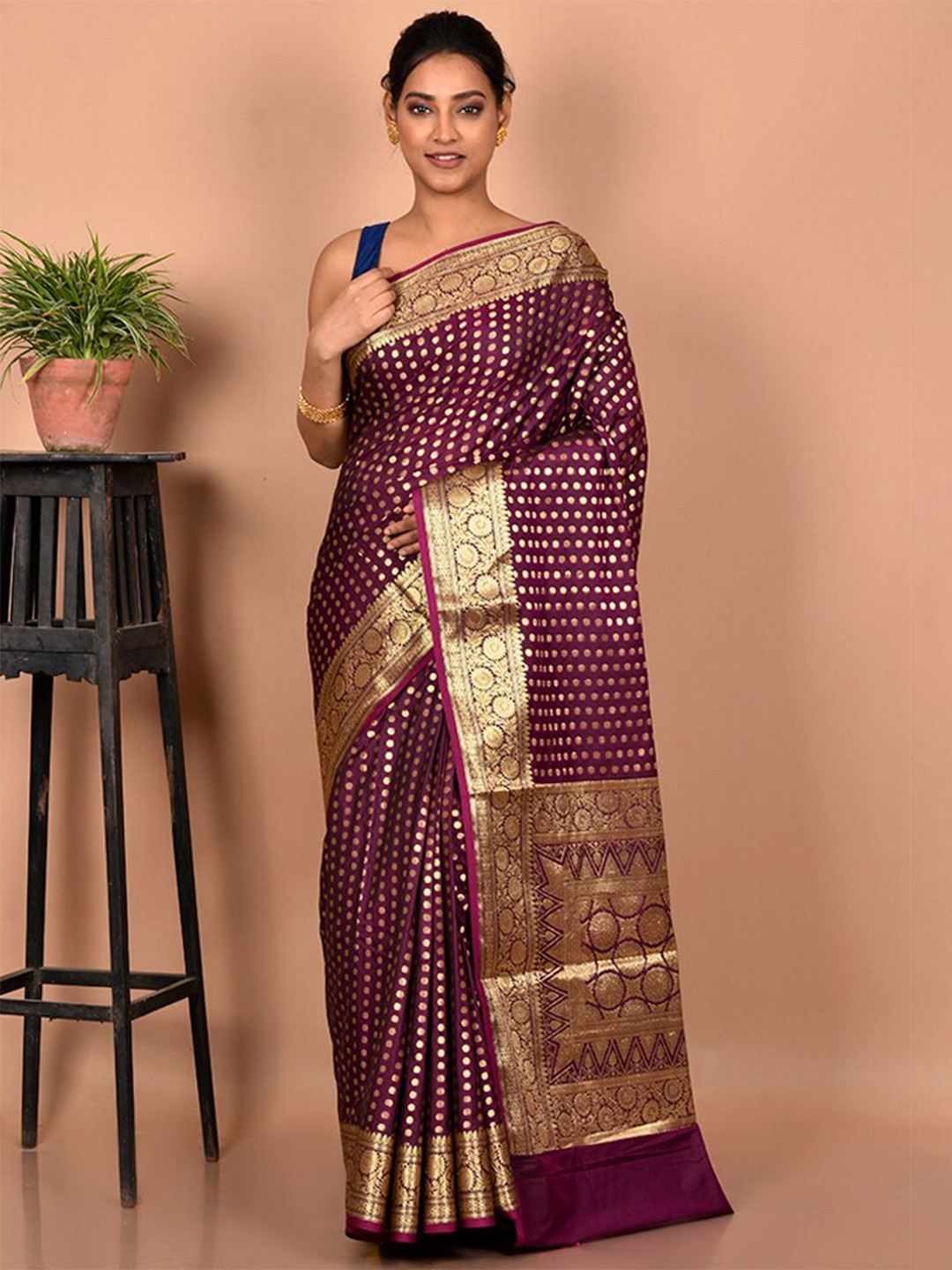 

AllSilks Ethnic Motifs Zari Silk Blend Uppada Saree, Purple