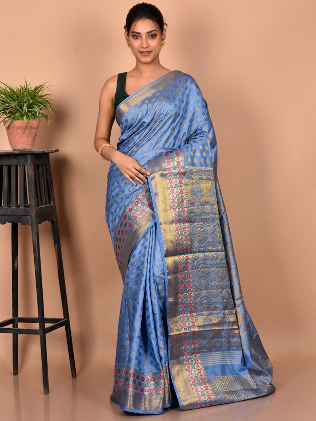 

AllSilks Woven Design Silk Blend Saree, Blue