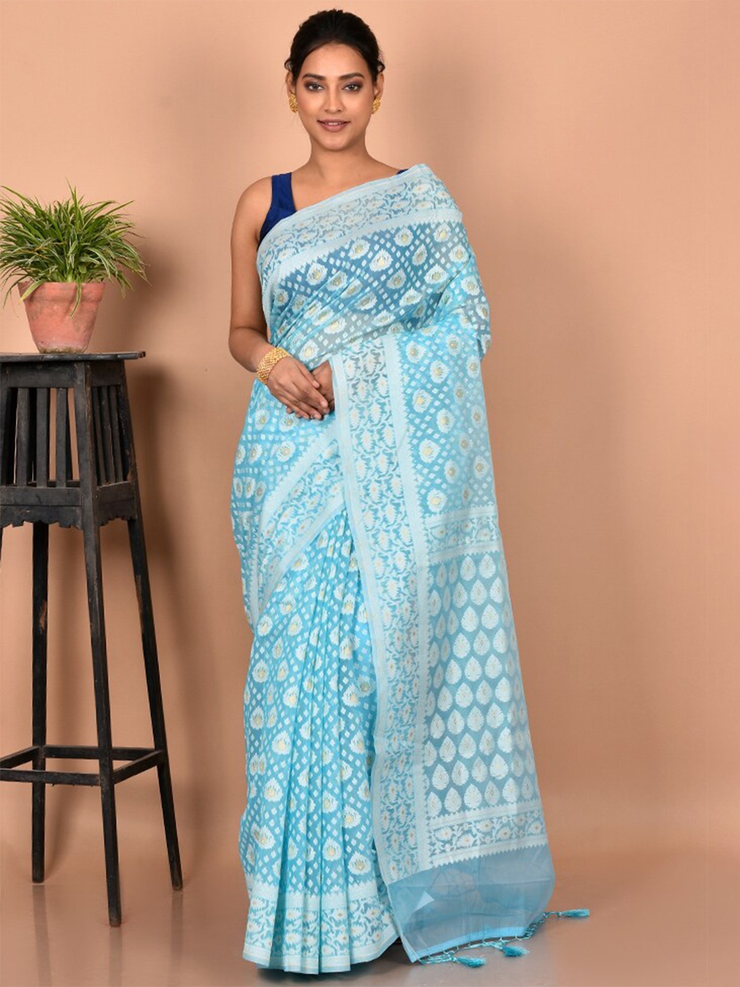 

AllSilks Woven Design Silk Blend Saree, Blue