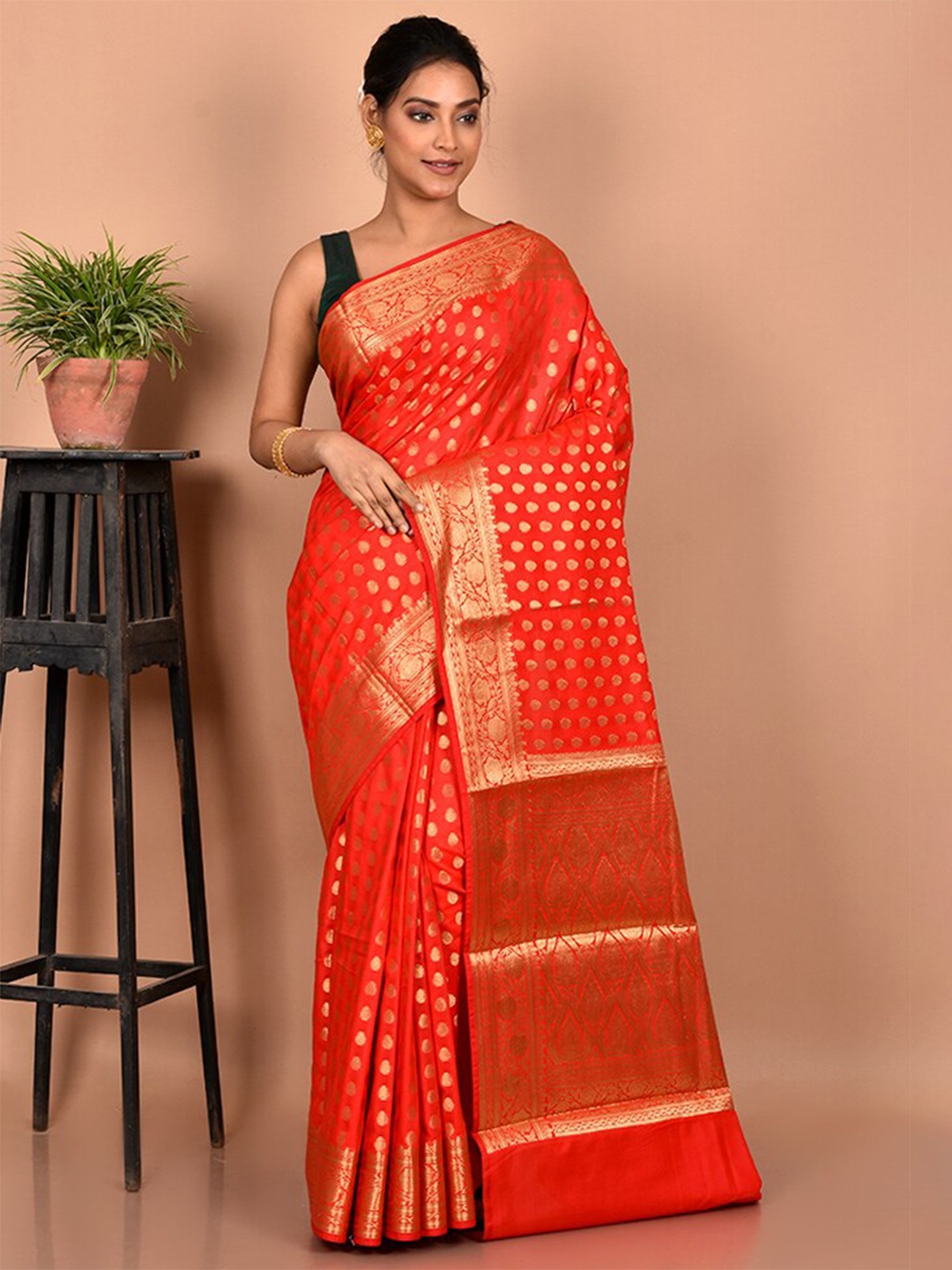 

AllSilks Woven Design Zari Silk Blend Uppada Saree, Red