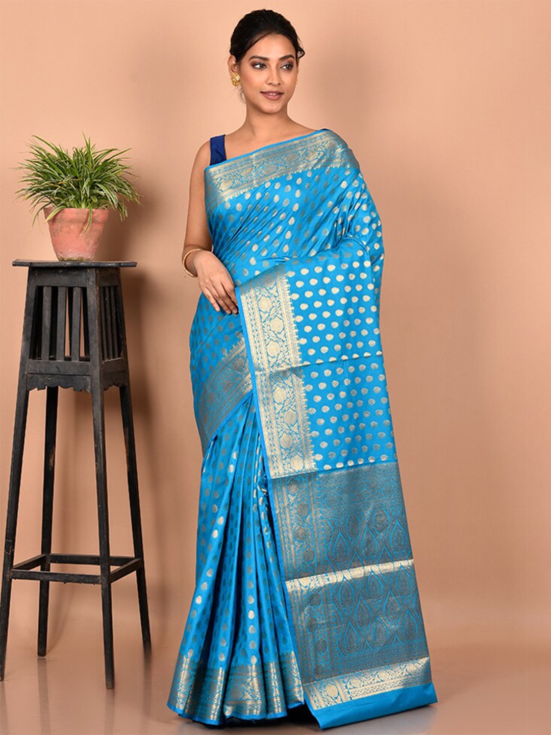 

AllSilks Woven Design Zari Silk Blend Uppada Saree, Blue