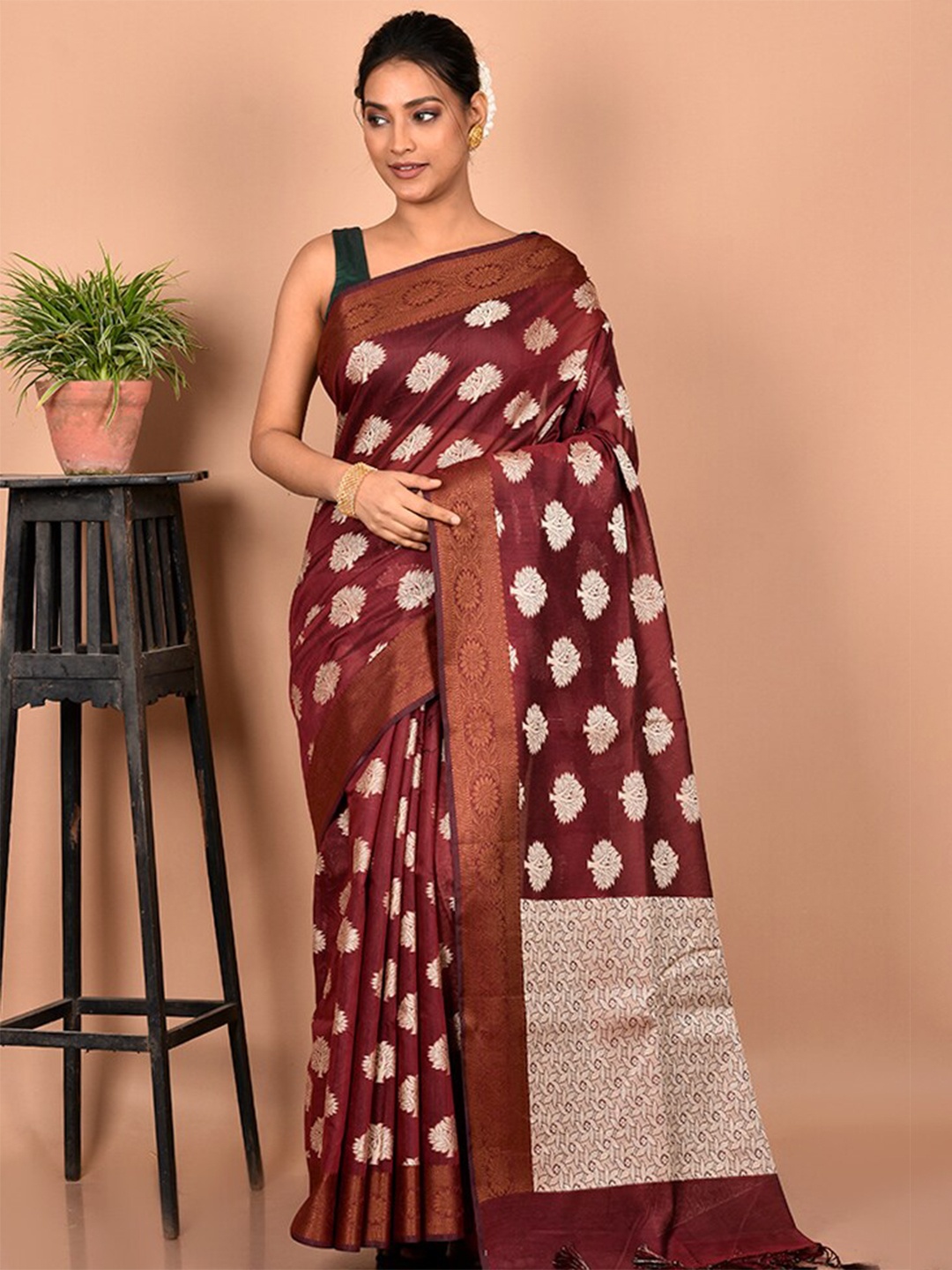 

AllSilks Woven Design Silk Blend Saree, Maroon