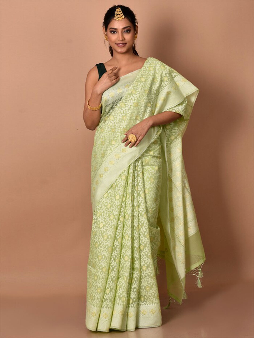 

AllSilks Woven Design Silk Blend Saree, Green