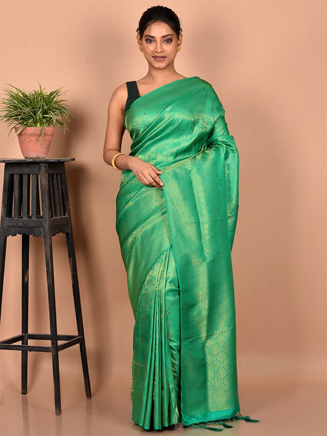 

AllSilks Woven Design Zari Silk Blend Saree, Green