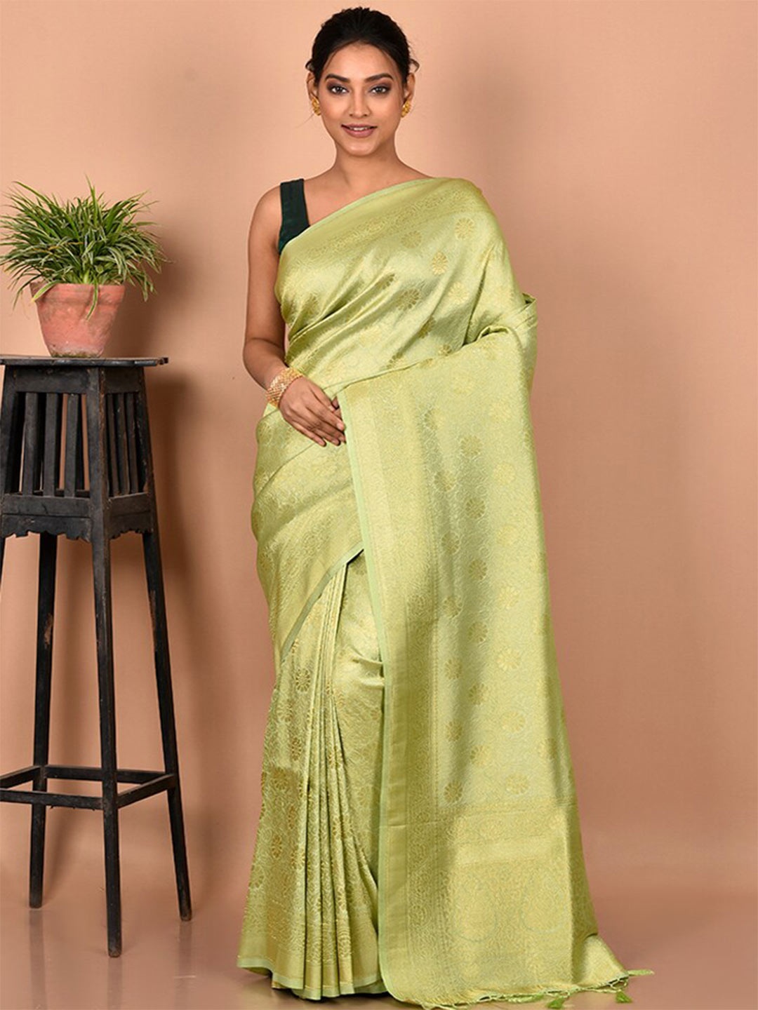 

AllSilks Woven Design Silk Blend Saree, Green