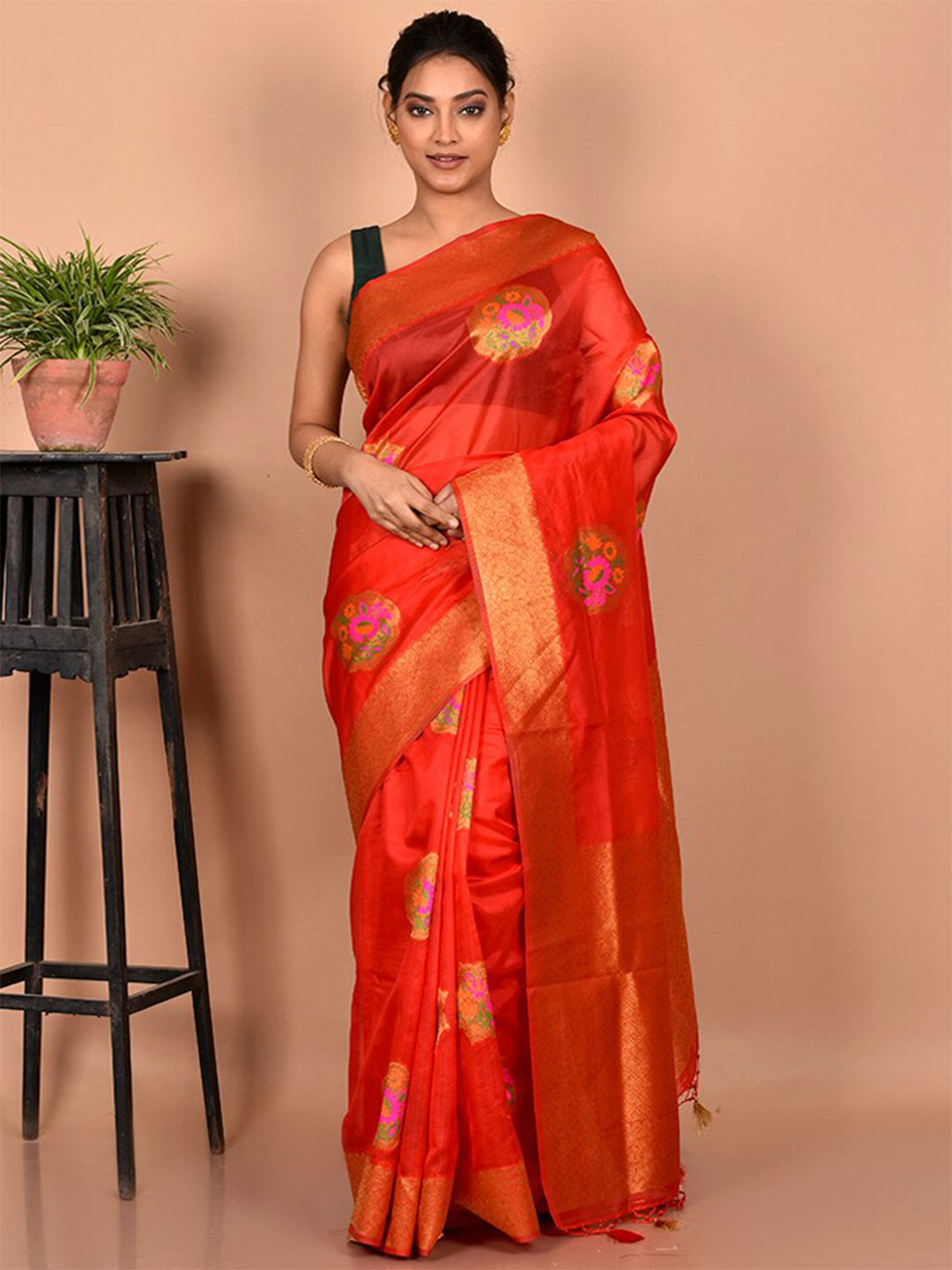 

AllSilks Woven Design Zari Saree, Red