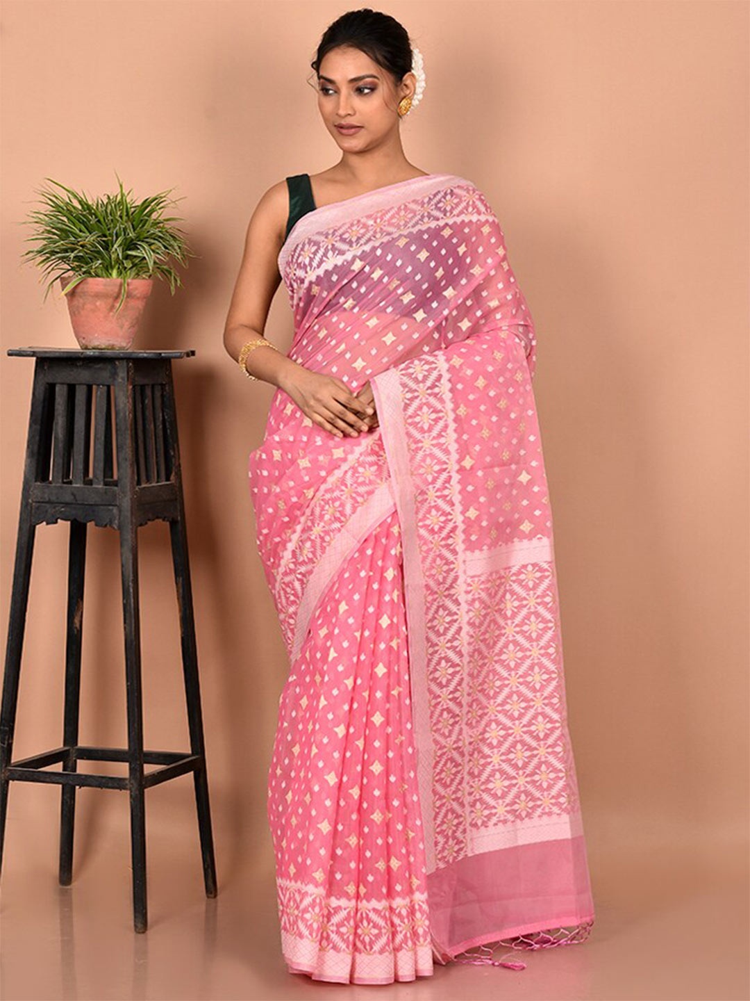 

AllSilks Woven Design Zari Saree, Pink