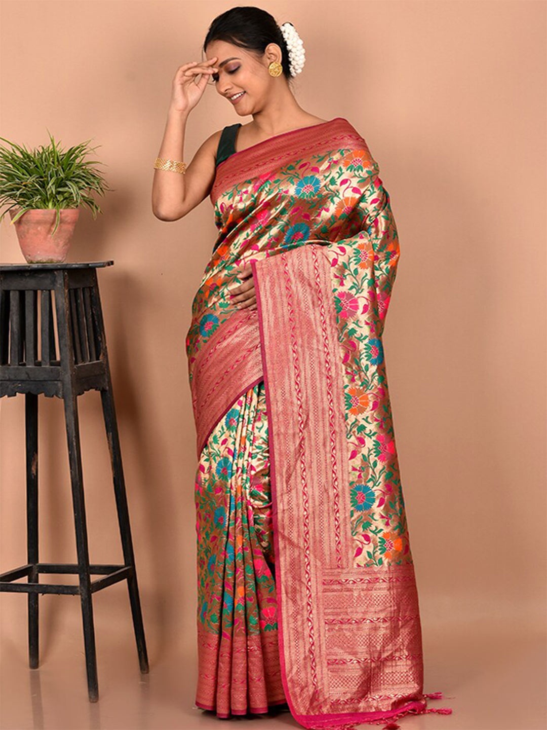 

AllSilks Woven Design Zari Saree, Pink