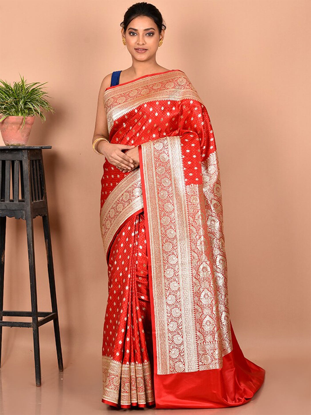 

AllSilks Woven Design Zari Banarasi Saree, Red