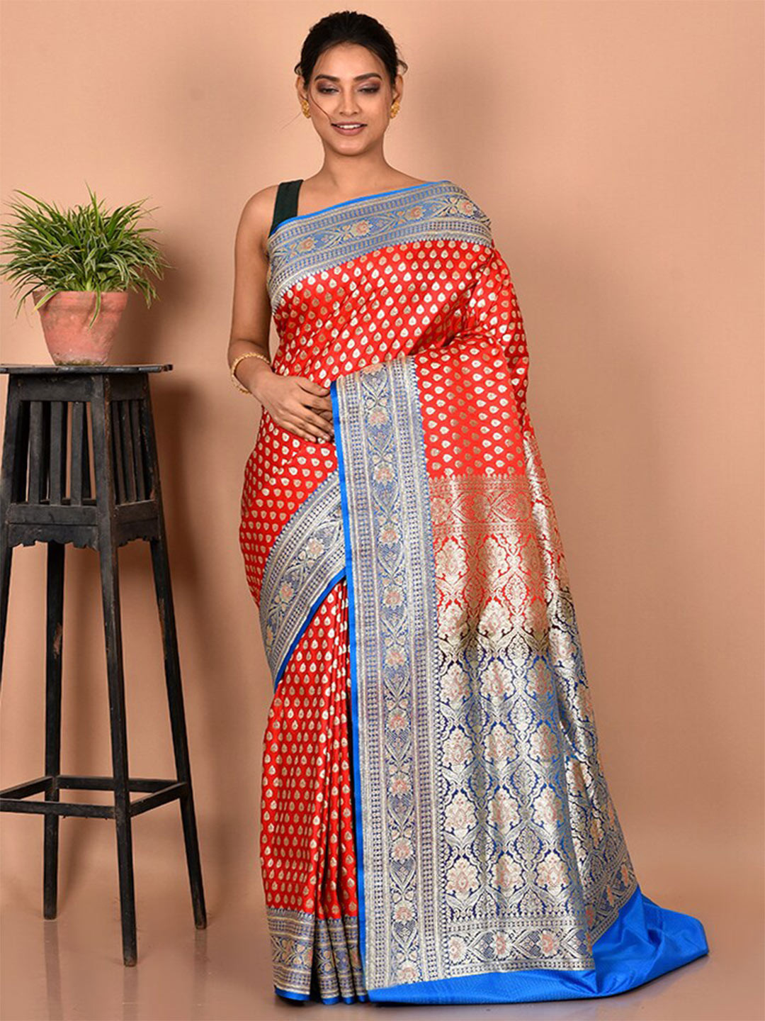 

AllSilks Woven Design Zari Banarasi Saree, Red