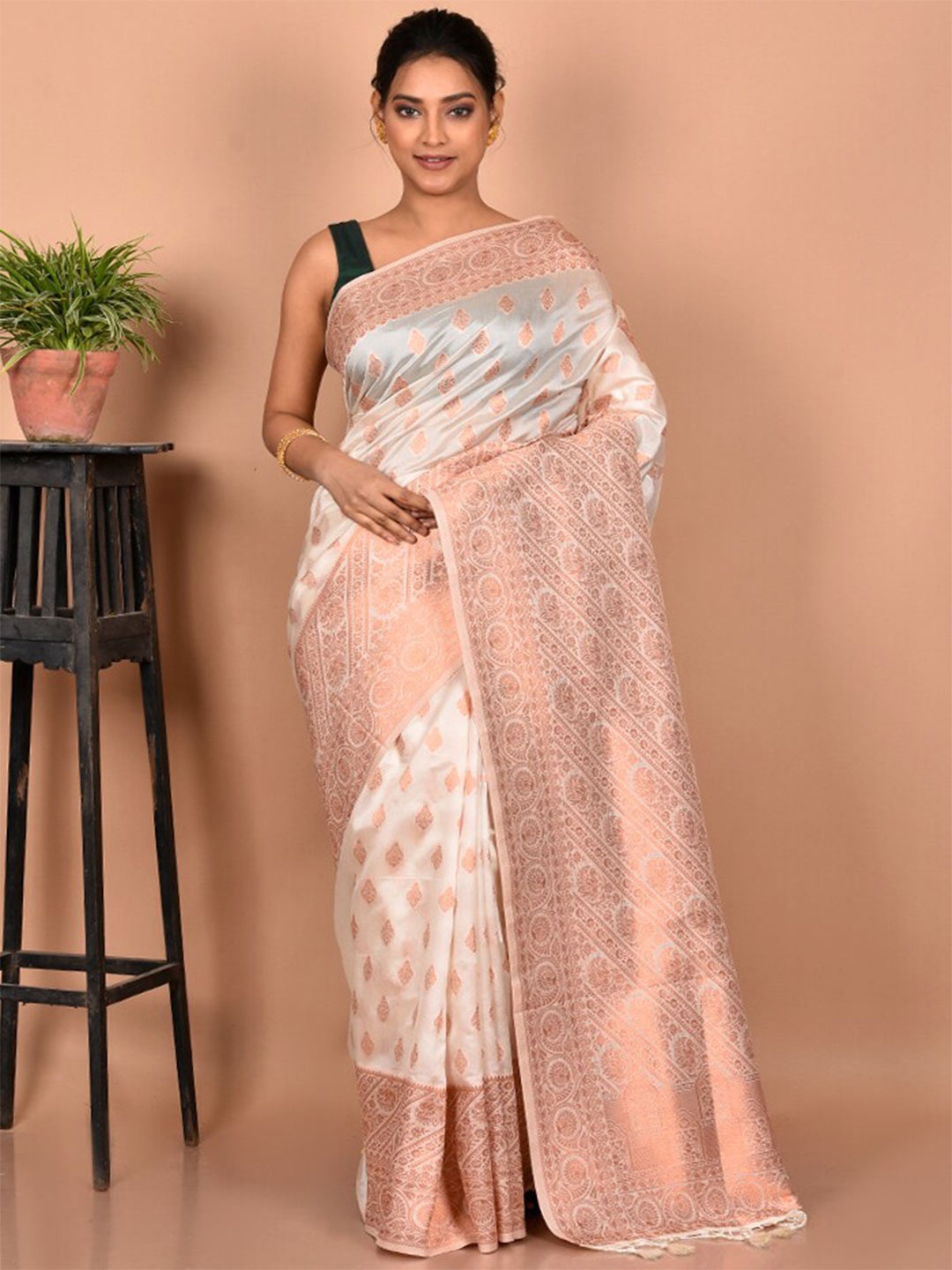 

AllSilks Woven Design Zari Saree, White