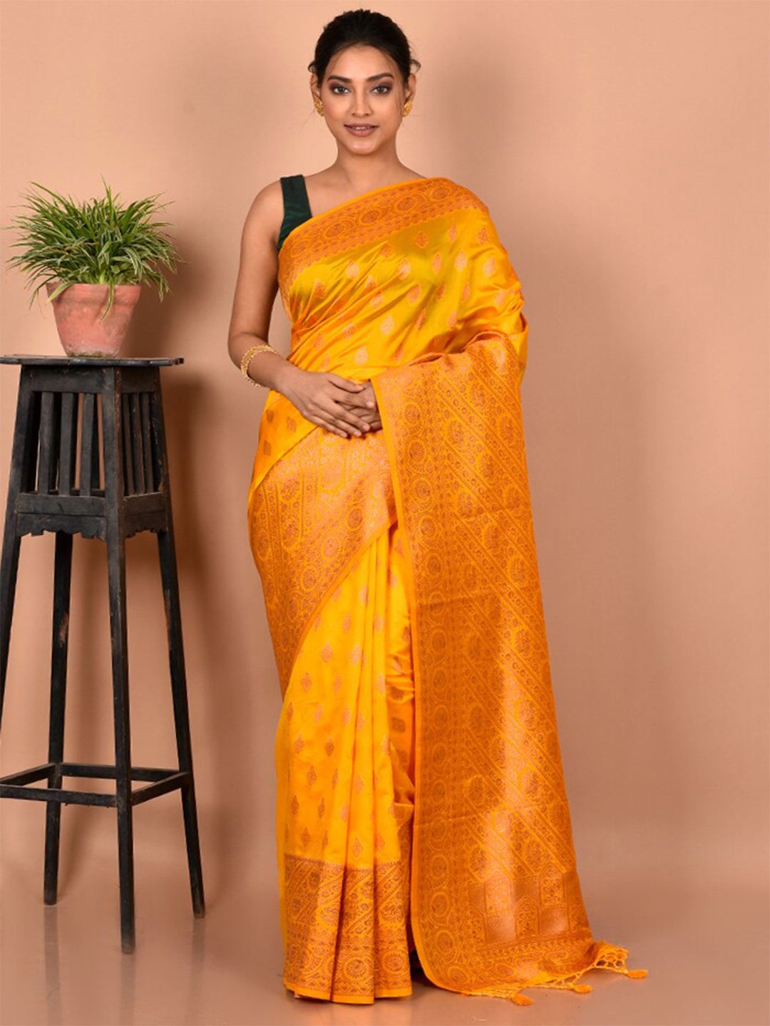 

AllSilks Woven Design Zari Saree, Yellow